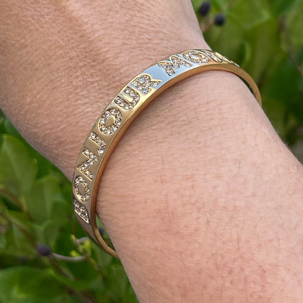Kate Spade Bonjour Monsieur pave set diamanté gold tone bangle bracelet - Picture 4 of 8